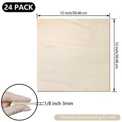 24 Pack Basswood Sheets 12x12x1/8in 3mm Unfinished for Laser Cutting Crafts DIY