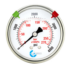 2-1/2″ Pressure Gauge, Stainless Steel Case, Liquid Filled, Back Mnt 4000 PSI