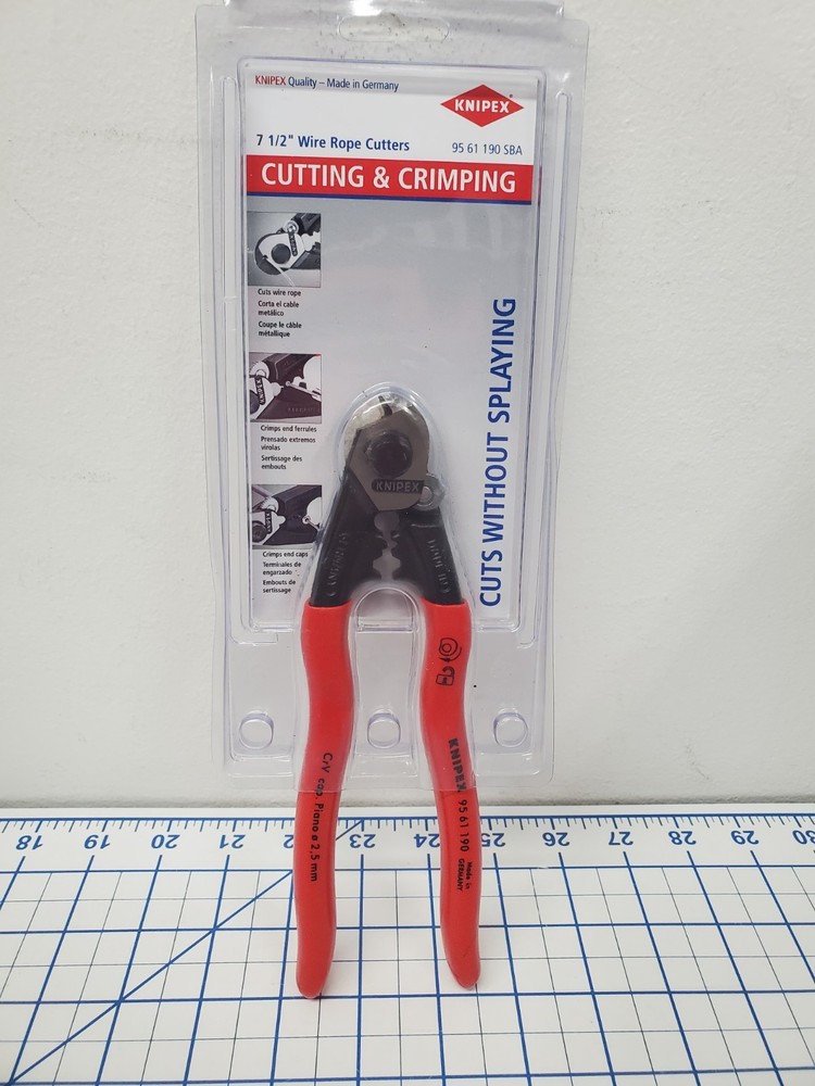 KNIPEX 95 61 190 SBA Wire Rope Cutters With Terminal Crimper 7-1/2″