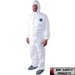 DUPONT TY122S WHITE TYVEK COVERALL BUNNY SUIT ATTACHED HOOD & BOOTS (PACK OF 5)