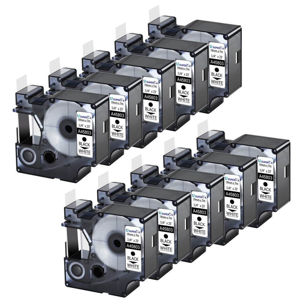 10PK For DYMO D1 45803 LabelManager 350D 450D Black on White Label Tape 19mm*7m