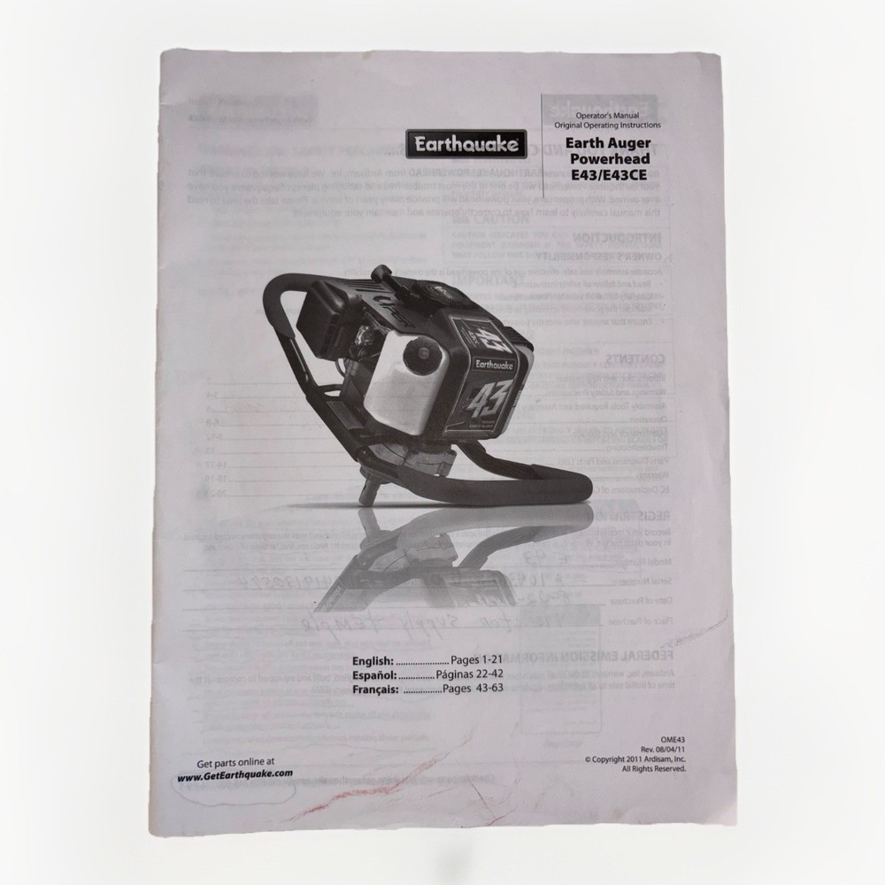 Earthquake Earth Augur Powerhead Model:E43/E43CE. 2011 Date