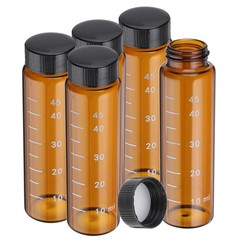 5PACK 50ml Amber Glass Vials with Black Screw Caps Sealed Bottles with Scale