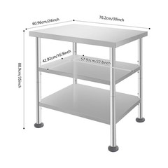 24x30x35 in Tool Bench 3 Tiers Garage Workbench, Silver Work Table With Casters