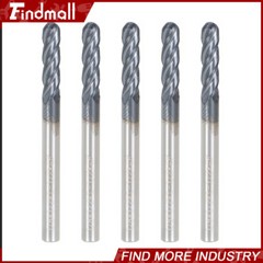 5 PCS 1/8″ 4 Flute 1-1/2″ Overall Length Ball Nose Carbide End Mill