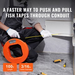 VEVOR Fish Tape Wire Cable Line Puller 100ft 3/16in Fiberglass High Plastic Case