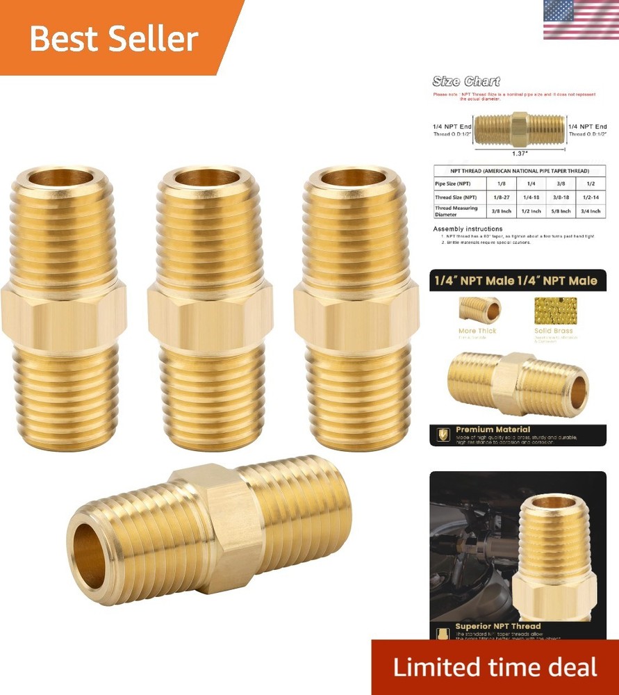 Heavy-Duty 1/4 NPT Brass Hex Nipples – Durable Fittings for Home and Industry