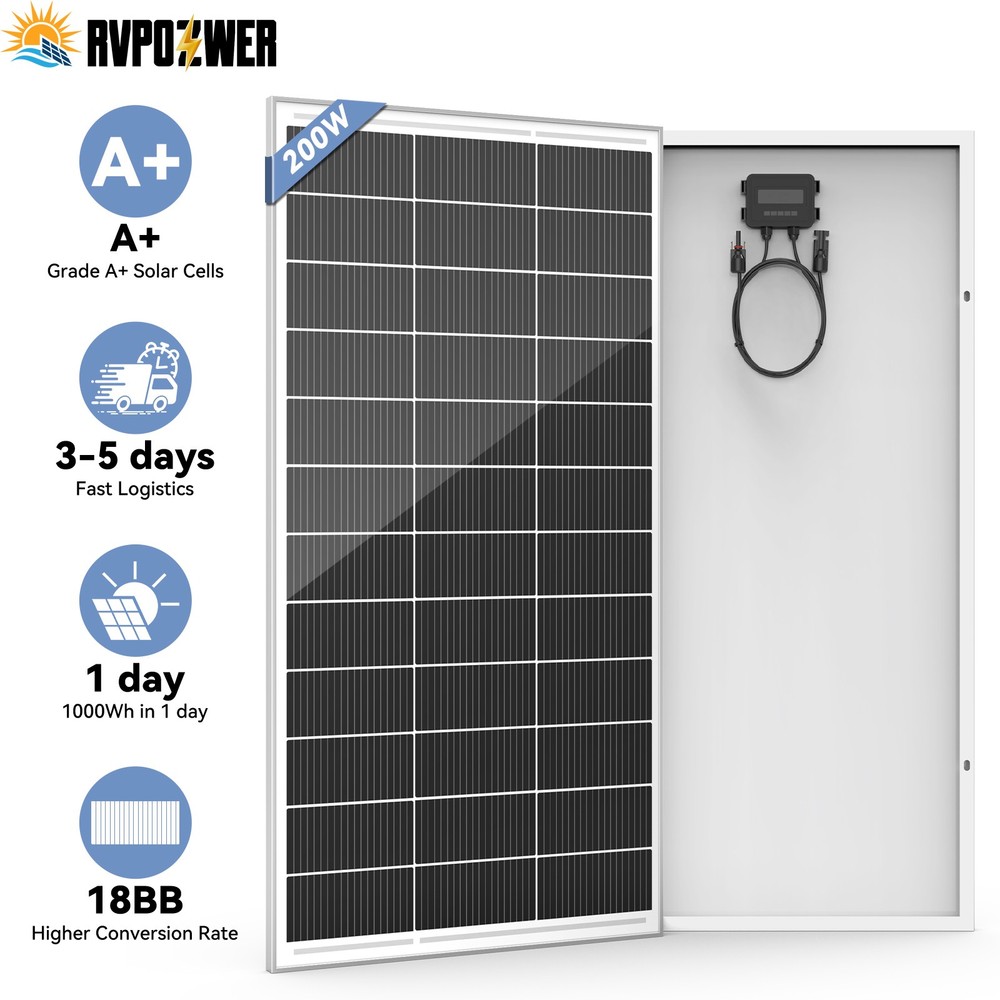 200W 12V 18BB Solar Panel Mono Battery Charge RV PV Home Off-Grid Battery Power