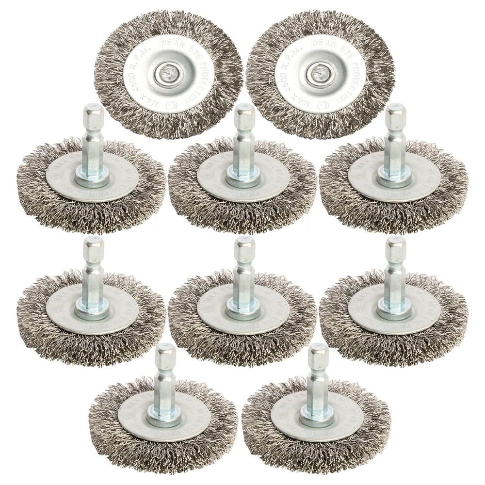 Hiqalty 10pcs 2″ Stainless Steel Wire Wheel Brushes Kit for Drill with 1/4-In…