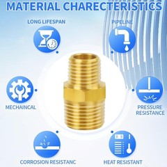 Brass Pipe Fitting, Reducer Hex Nipple 1/2″ NPT Male x 1/4″ NPT Male Thread A…