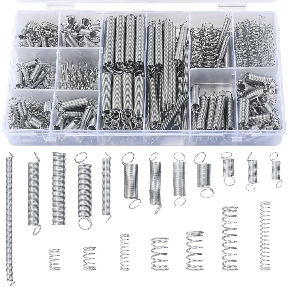210 Pcs Spring Assortment Kit Compression & Extension Springs Zinc Plated Steel