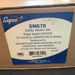 SUPCO SM670 Utility Motor Kit Single Speed CW/CCW 120 Volt, 60 Hz., 3000RPM