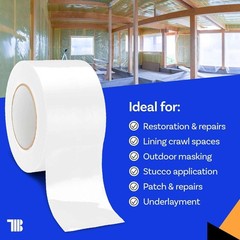 Vapor Barrier Tape – 4 Inch X 180′ Roll, Made in USA, White Polyethylene Tape fo