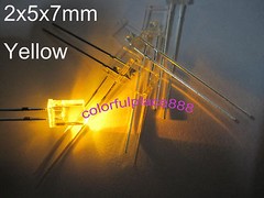 100pcs New 2x5x7mm Yellow Water Clear Rectangle Rectangular LED Leds + R for 12V
