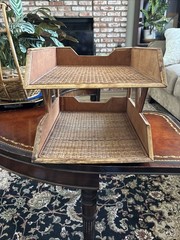 Bamboo Woven Rattan 2 Tiered Desk Organizer, Burnished 🔥 Good Condition