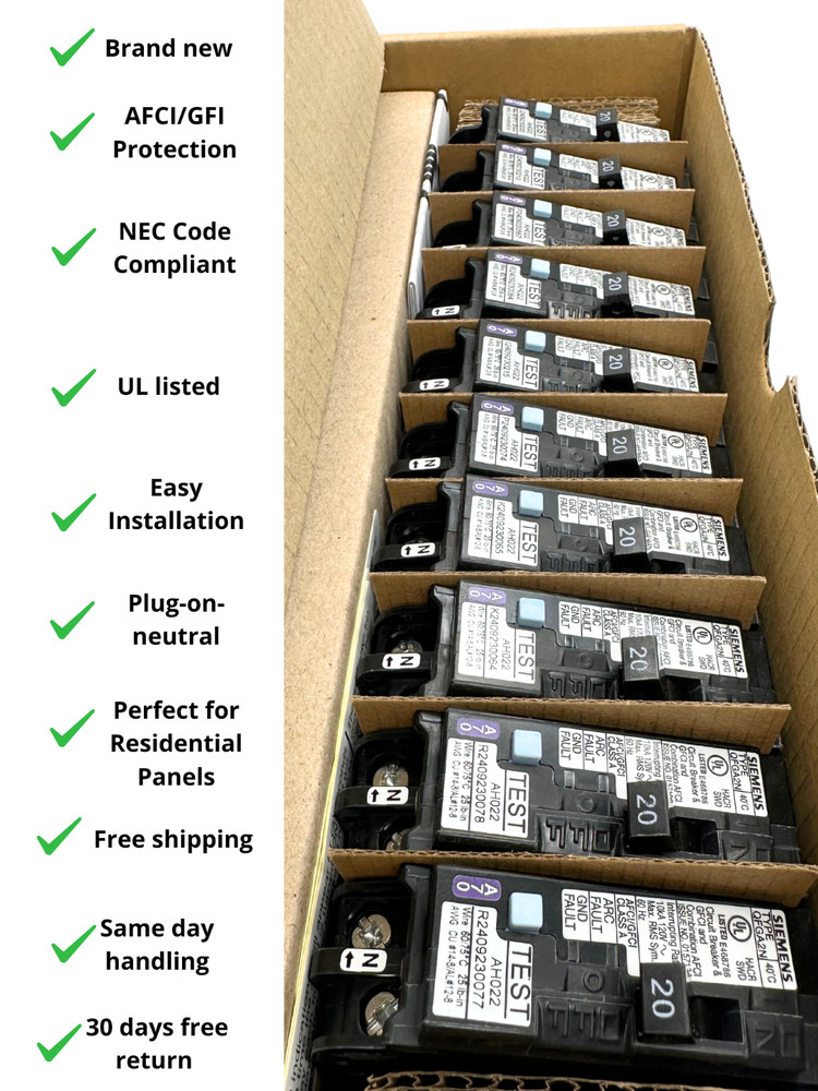 LOT OF 10 SIEMENS Q120DFN 20A DUAL AFCI/GFCI PLUG ON NEUTRAL BREAKER BRAND NEW
