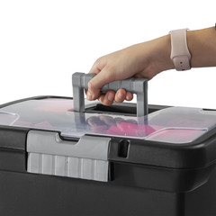 Portable File Box, Letter-Size Plastic File Storage Box with Handle and Divided