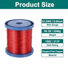 22 AWG Magnet Wire, 22 Gauge 80 oz Enameled Copper Wire, 155C(311F), Red,Blue