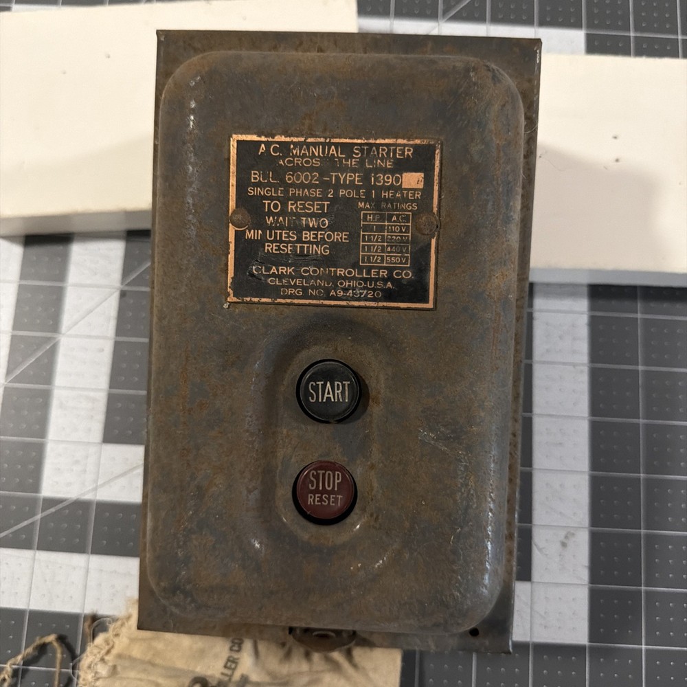 VTG Clark Controller Co AC Manual Starter Motor On/Off BUL-6002 Type 1390 USA