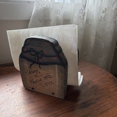 Hand Painted Wooden Napkin Holder Cottage Hearts Home Decor Blue Beige Red Brown