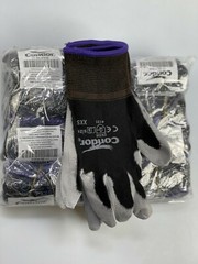 12 PAIRS CONDOR COATED BLACK/GREY WORK GLOVE 100% NYLON SHELL PU PALM (XXS-3XL)