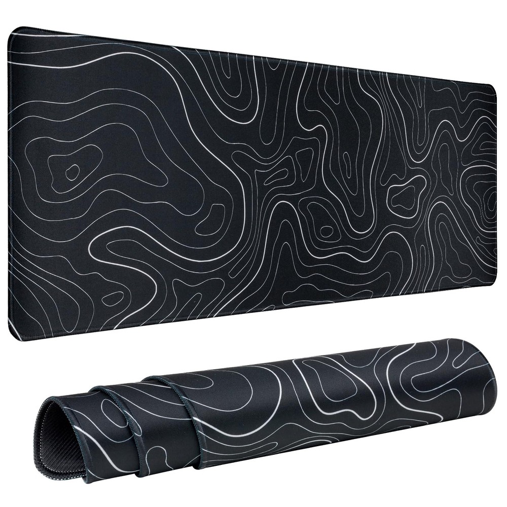 Gaming Mouse Pad Large 31.5 x 11.8in Topographic 11.8″ x 31.5″, Black
