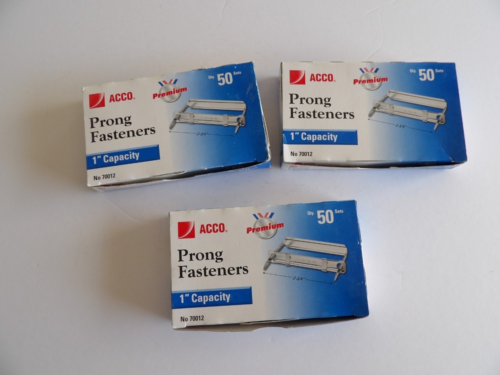 ACCO 70012 1″ Capacity Premium Prong Fasteners – 3 Boxes of 50 sets.