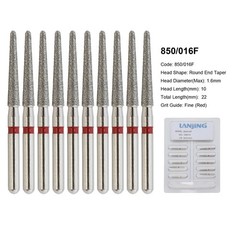 Dental Diamond Bur FG 850/016F Round End Taper Bur Fine Red Grit High Speed
