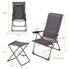 44 In. Gray Plastic Fabric Oxford Cloth Adjustable Back Folding Chairs (Set of 4