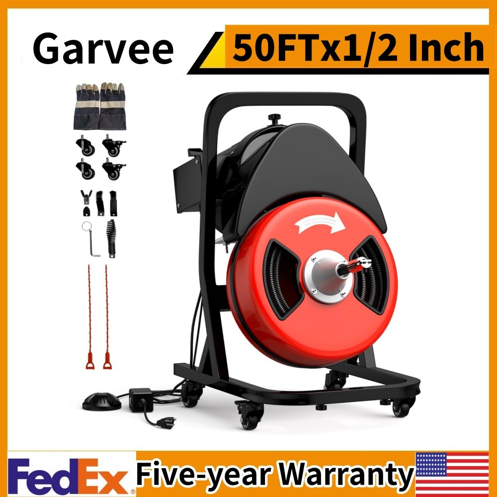 ⏯50FTx1/2 Inch Drain Cleaner Machine Sewer Snake Electric Drain for 2″ to 4″ Pip
