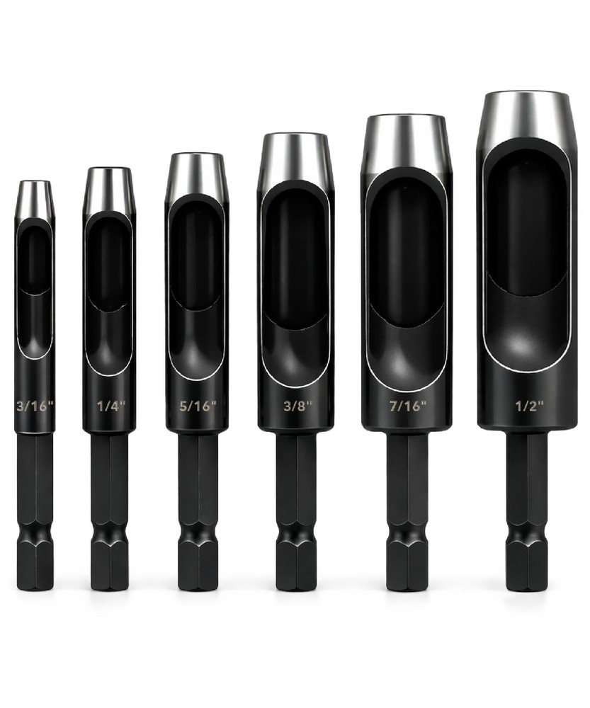6 Pcs Leather Hole Punch Drill Bit Set 3/16 to 3/8 Inch Black Craft Tool