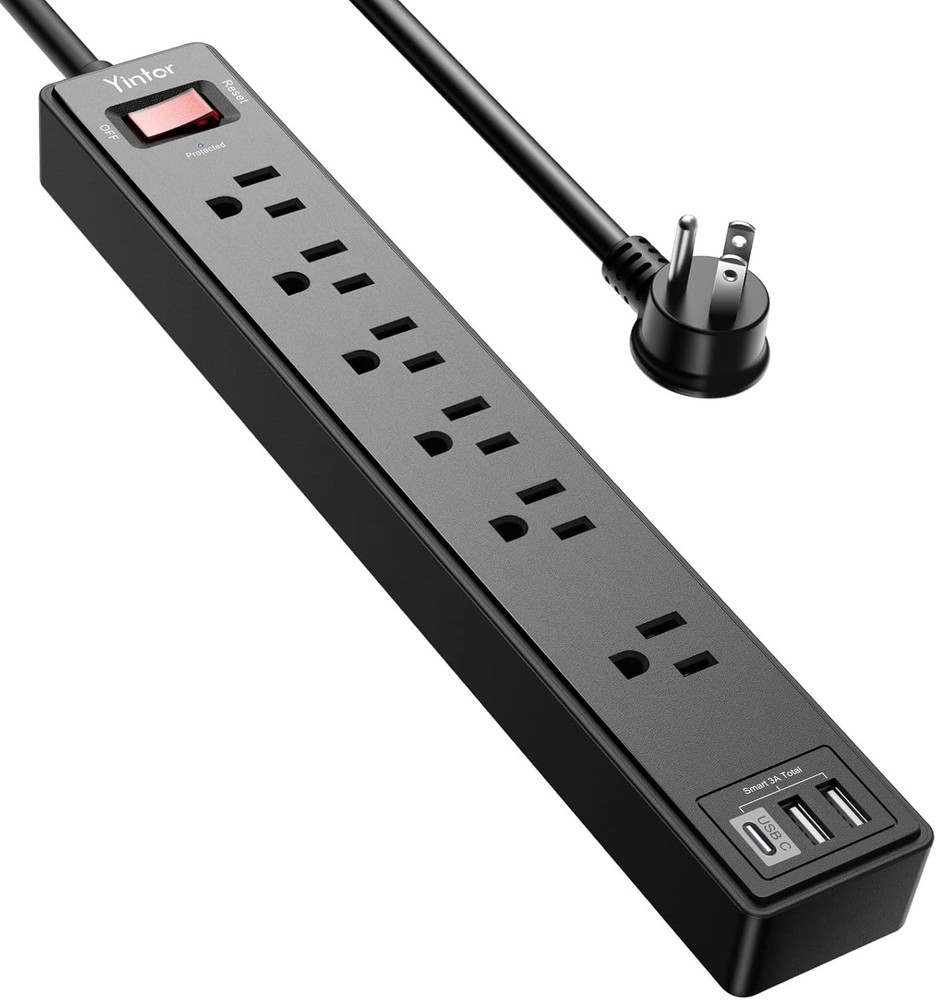 6Ft Power Strip Surge Protector 6 AC Outlets 3 USB Ports Extension Cord Black