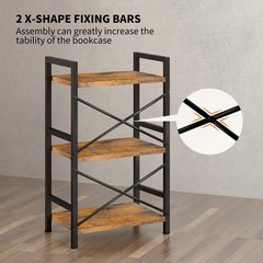 Homeiju Bookshelf 3 Tier Industrial Bookcase Metal Small Bookcase Rustic