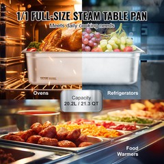 VEVOR 6 Pack Full Size Hotel Pans Steam Table Pan Stainless Steel 6″ Deep