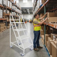 4 Step Non-Slip Rolling Ladder with 4 Wheels & Handrails 661LBS, 18″ W x 50″ H