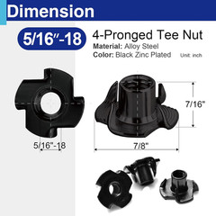 50 Pack 5/16-18 T Nuts for Wood Black Carbon Steel 4-Prong Tee Nuts for Fur…