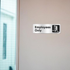 Employees Only Sign,9 X 3 Inches Information Sign with Symbols,Brushed Aluminum