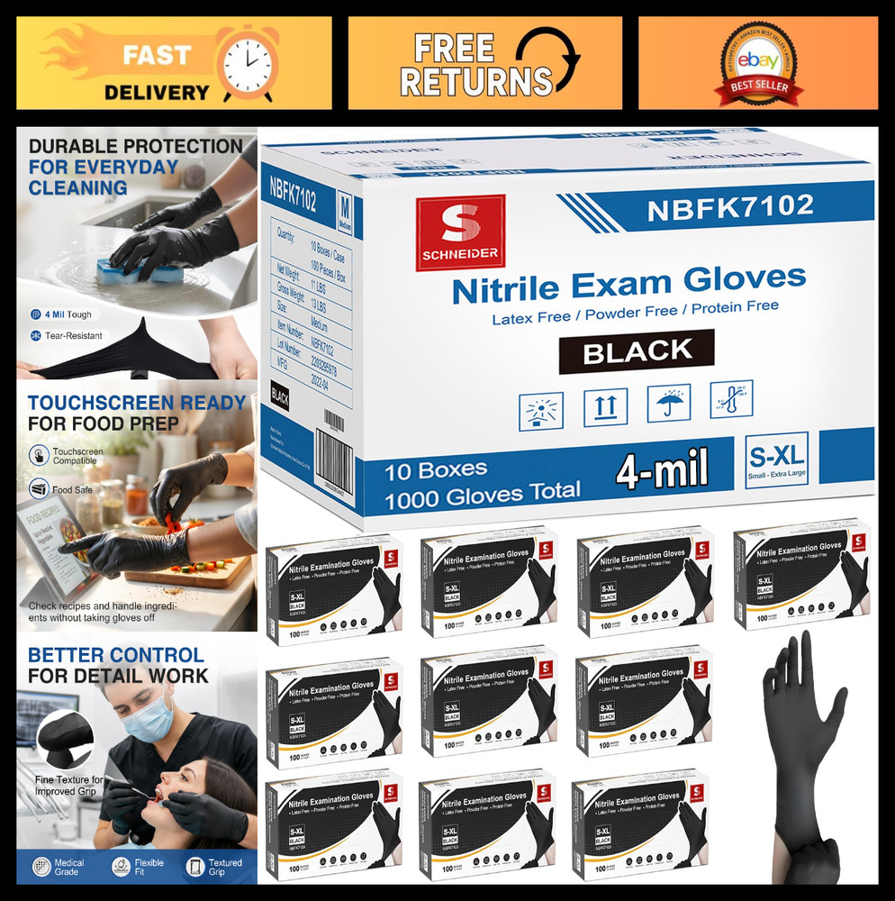 Nitrile Exam Gloves 4 Mil Black Disposable Latex Free Powder Free Food Safe Cook