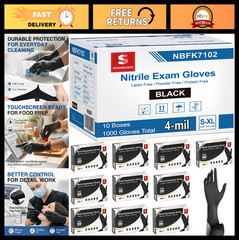Nitrile Exam Gloves 4 Mil Black Disposable Latex Free Powder Free Food Safe Cook