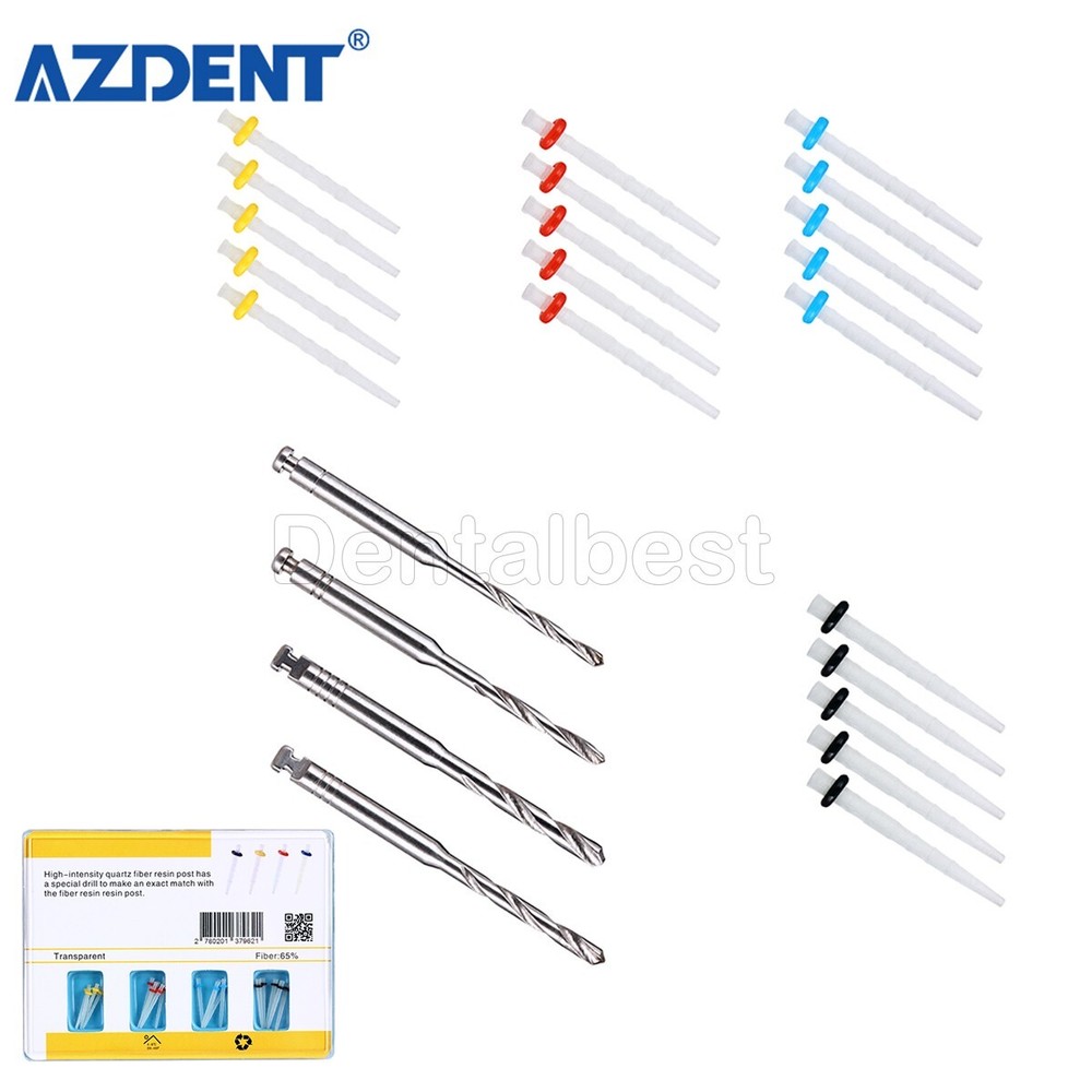 Dental Fiber Posts Resin High-intensity Screw Thread Glass & 4 Drills AZDENT