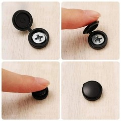 100 Pcs Black Hinged Screw Cover Caps – Snap Flip Tops w/ Washers Small