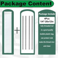 1/4-20 x 12 Fully Threaded Rod, 4PCS 1/4″-20 12 in All Threaded Rods, 304 Stainl