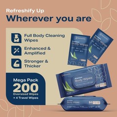 Body Wipes for Adults Bathing No Rinse, XL Shower 1 Count (Pack of 200)