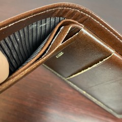 Vtg Wallet Bifold Brown Glove Cowhide Leather Striped Interior Accent Rips AS IS