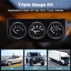 52mm Triple Car Gauge Kit Volt Water Temp Oil Pressure Meter Dashboard Set