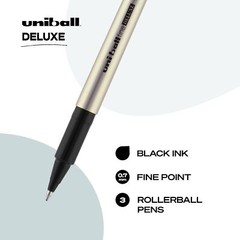 uni-ball Deluxe Rollerball Pens, Fine Point (0.7mm), Black, 3 Count