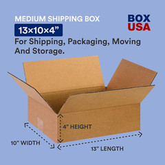 13 X 10 X 4 Corrugated Cardboard Boxes, Flat 13″L X 10″W X 4″H, Pack of 25 | Shi