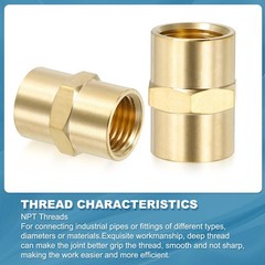 1/4″ x 1/4″ Brass NPT Coupler, 6 Pack Female Hex Head Pipe Fitting Coupling f…