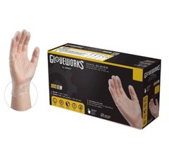 GLOVEPLUS Gloveworks Clear Vinyl Industrial Gloves, Box of 100, 3 Mil Size XL