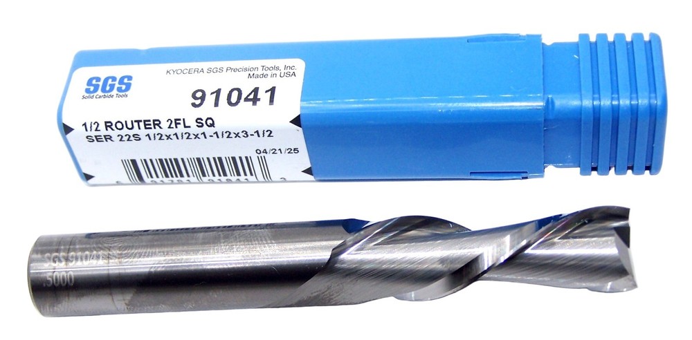91041 SGS 1/2″ Carbide 2 Flute Down Cut Router End Mill .500″ Diameter 1.50″ FL